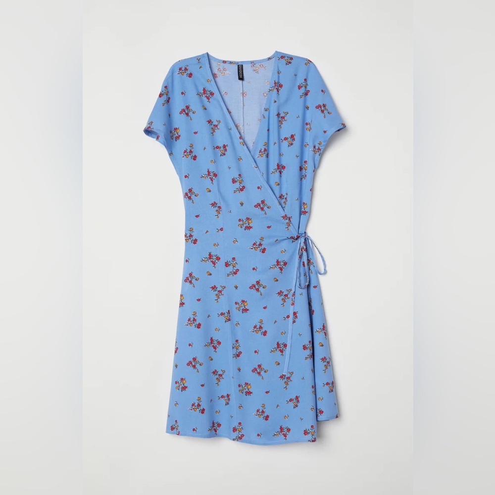 H&M Light Blue Floral Wrap Midi Dress